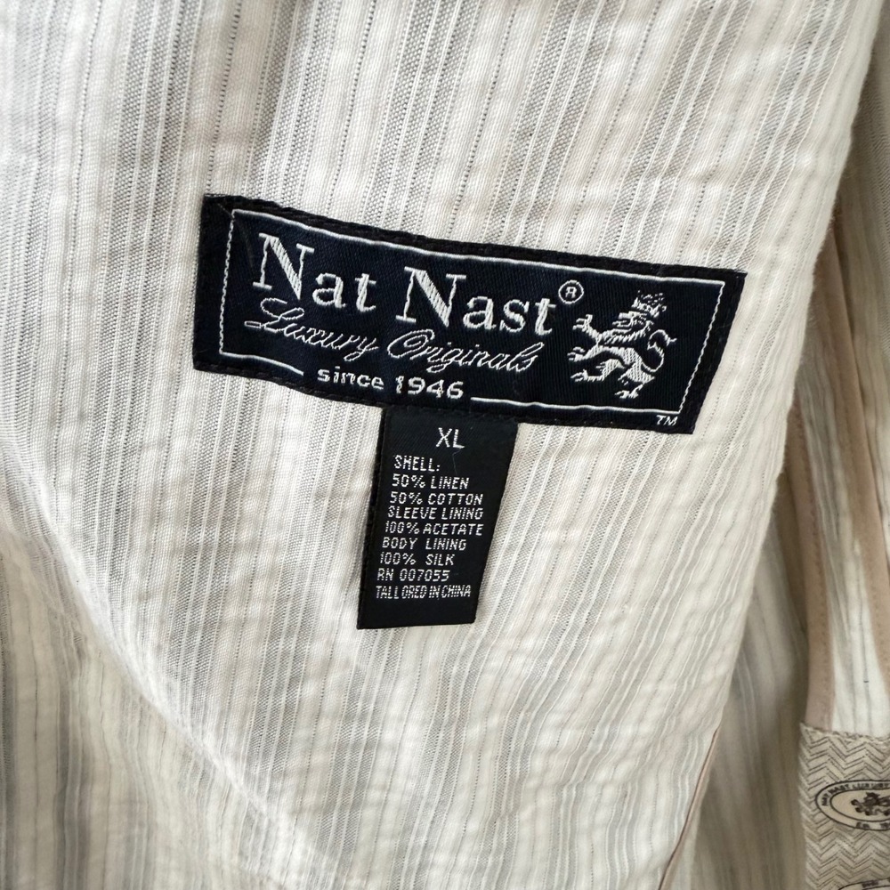 Nat Nast Blazer XL Cream Tan Striped Linen Cotton Silk Lined Sport Coat 1210 - Picture 3 of 7